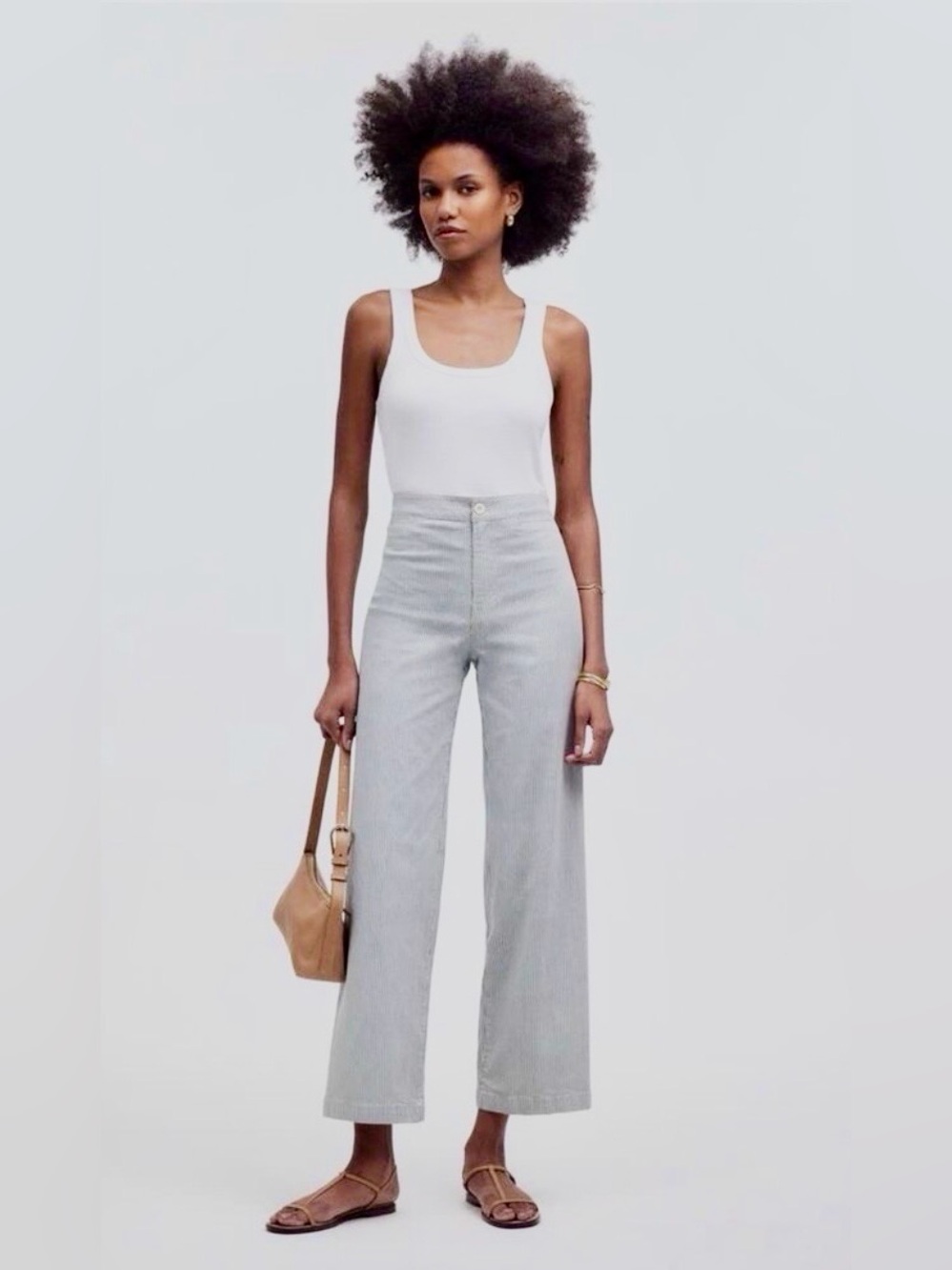 Madewell Navy Blue and White Pin-Stripe Emmet Wide-Leg Cropped Pants 28